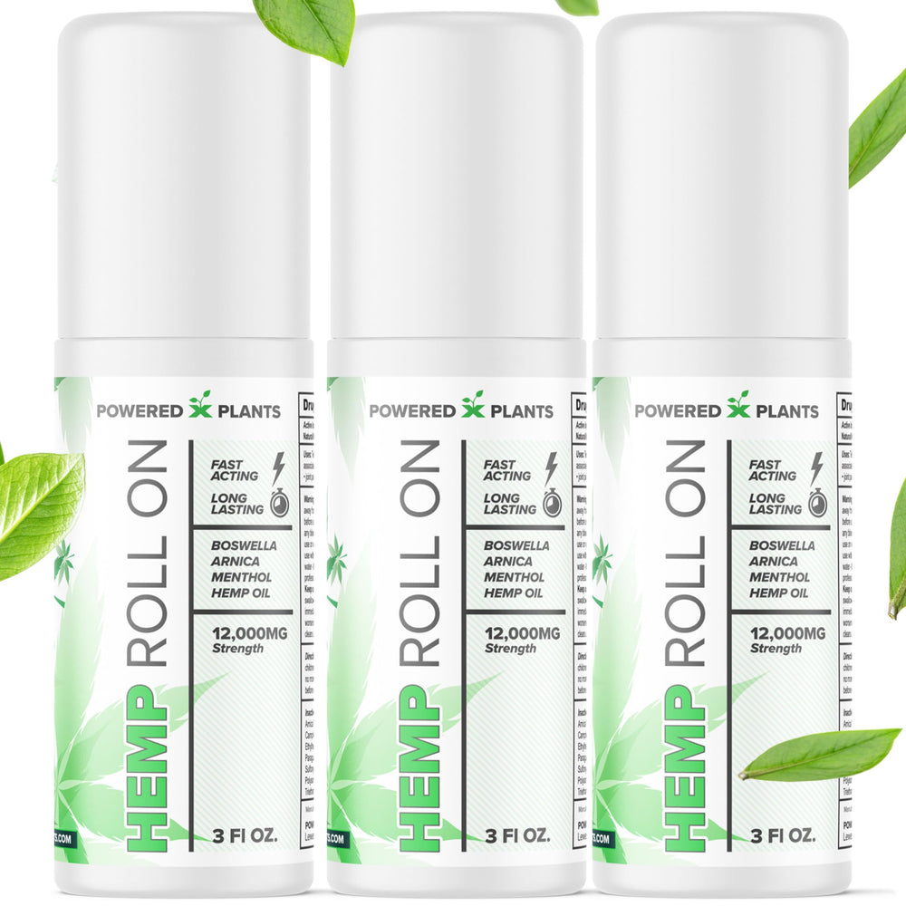 Powered X Plants hemp oil roll-on bottle with Menthol, Boswellia and Arnica, 12,000mg, 3oz