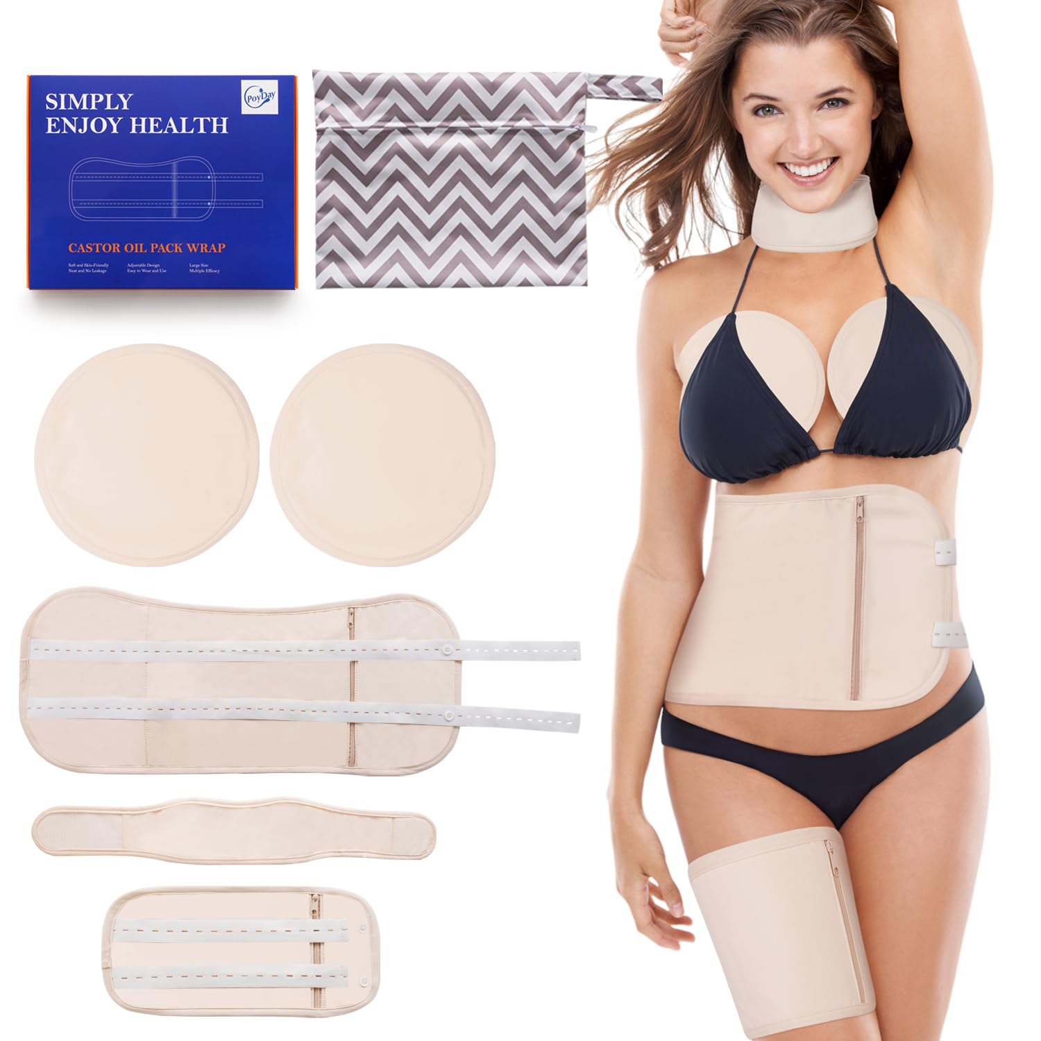 Six-piece cotton castor oil wrap kit