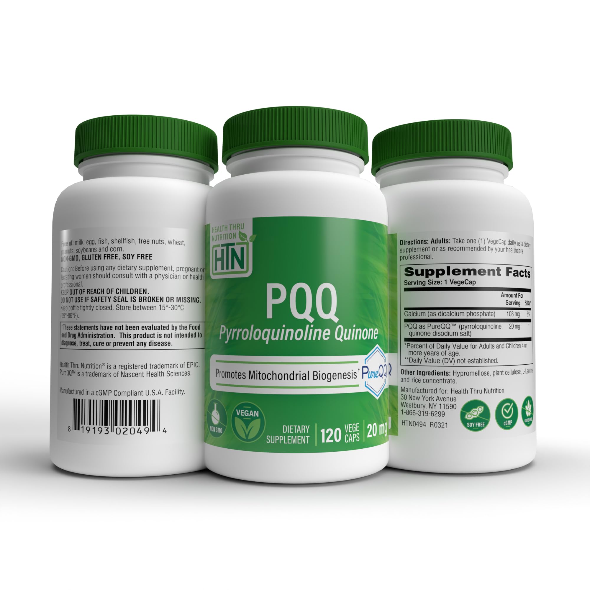 Clean-label PQQ supplement bottle on white background