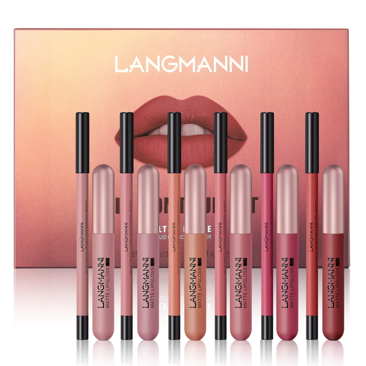 PRALOVIXAE 12pc lip contour kit packshot shows full-coverage color for precise definition.