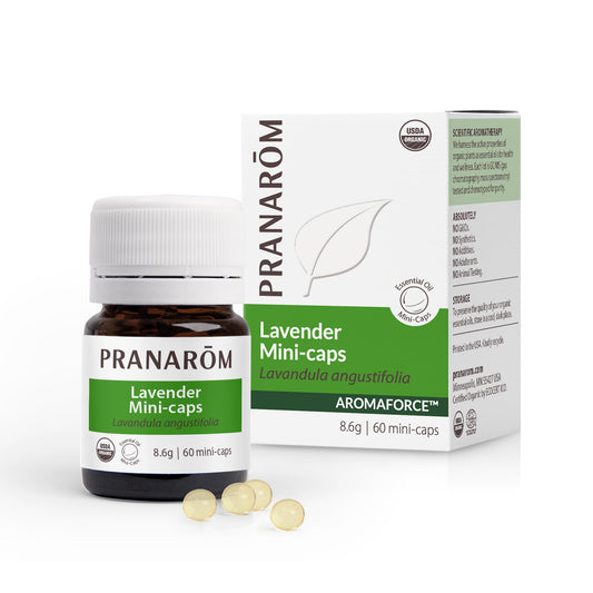 Pranarom Aromaforce Lavender Mini-Caps bottle on white background