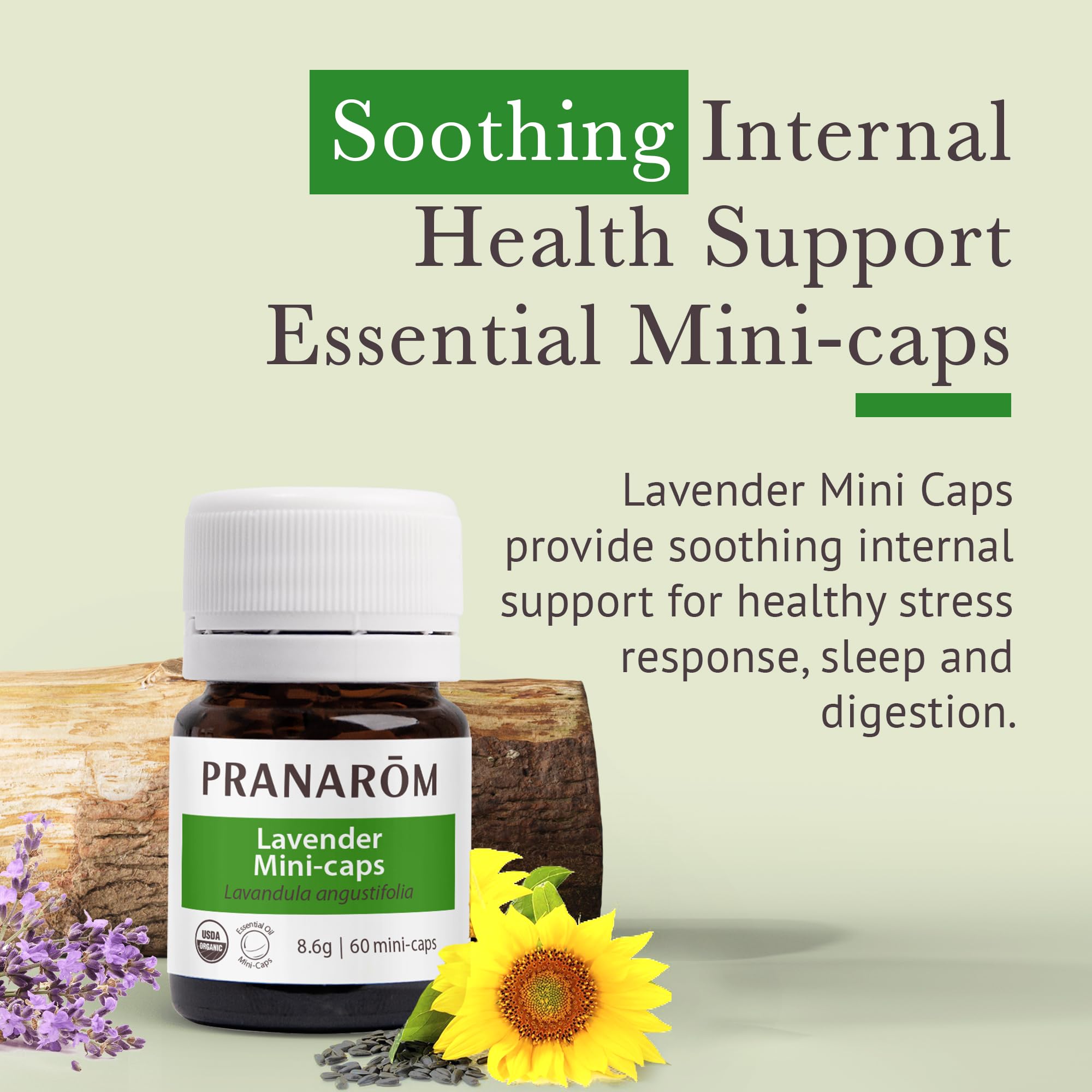 Close up of Lavender Mini-Caps capsules