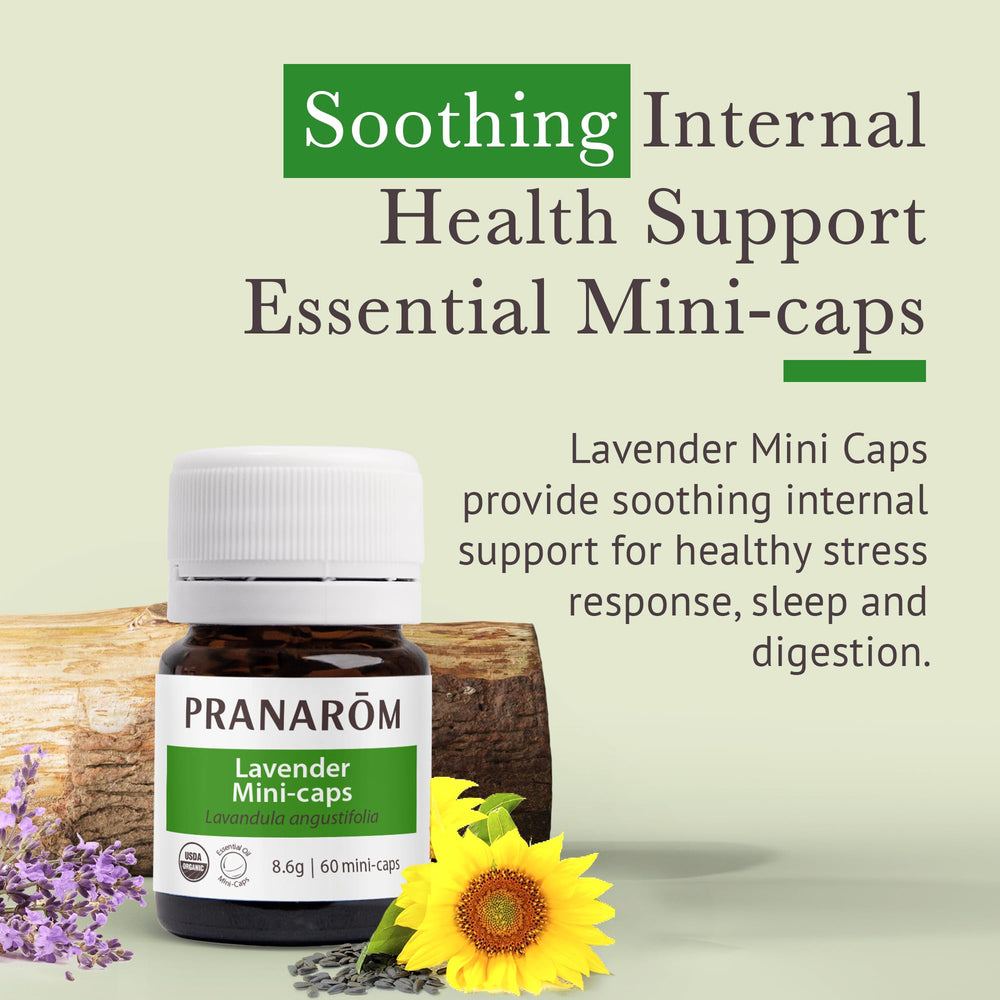 Close up of Lavender Mini-Caps capsules