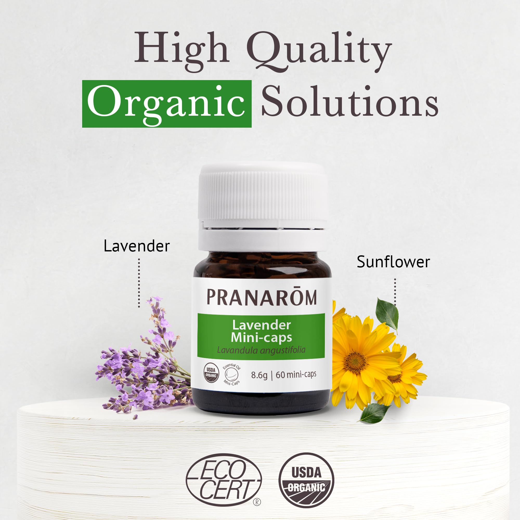 Product label showing certified organic lavender essential oil