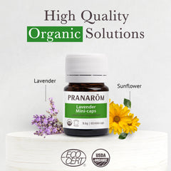 Product label showing certified organic lavender essential oil