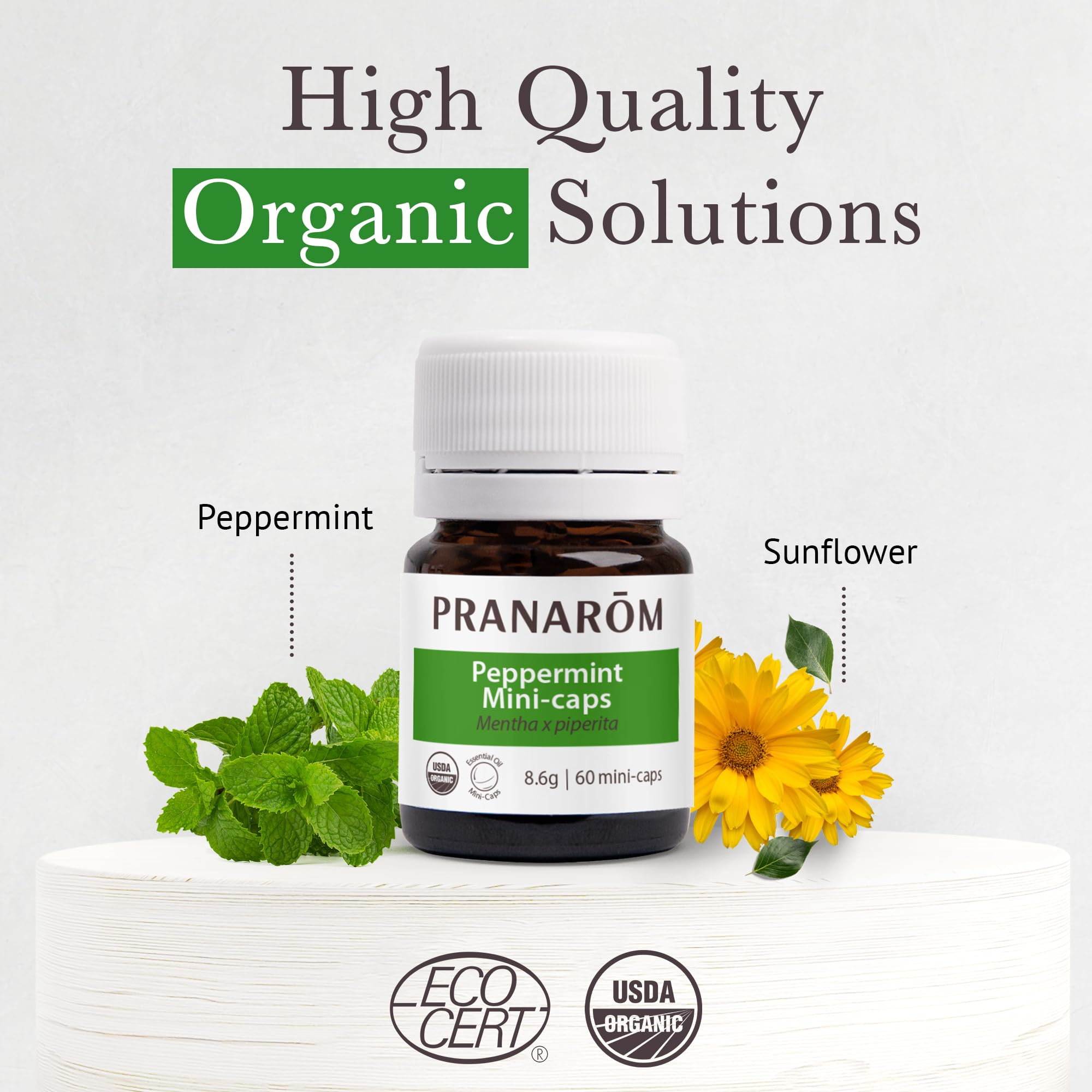 USDA and ECOCERT organic certifications for Aromaforce Peppermint Mini-Caps