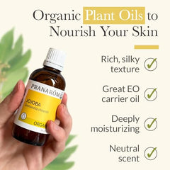 Pranarom Jojoba Virgin Oil on skin application shows fast-absorbing moisture.
