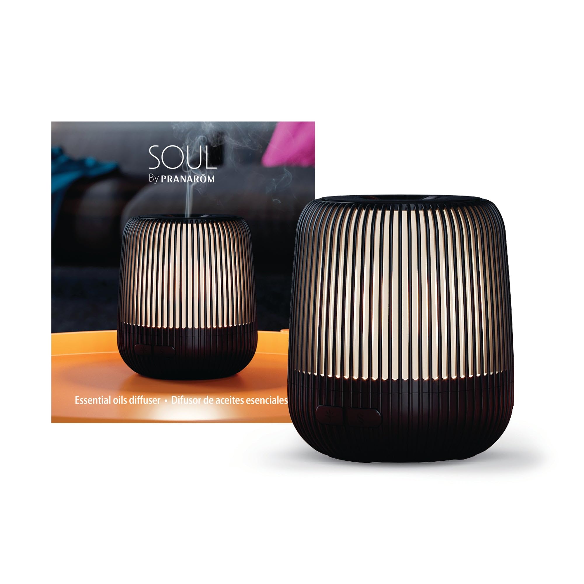 Pranarom Soul Diffuser front view with warm glow for calming ambiance.