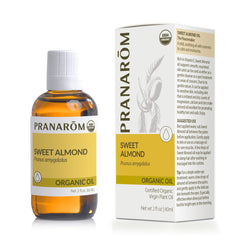 Pranarom Sweet Almond Virgin Plant Oil bottle for gentle skin hydration and daily cleansing.