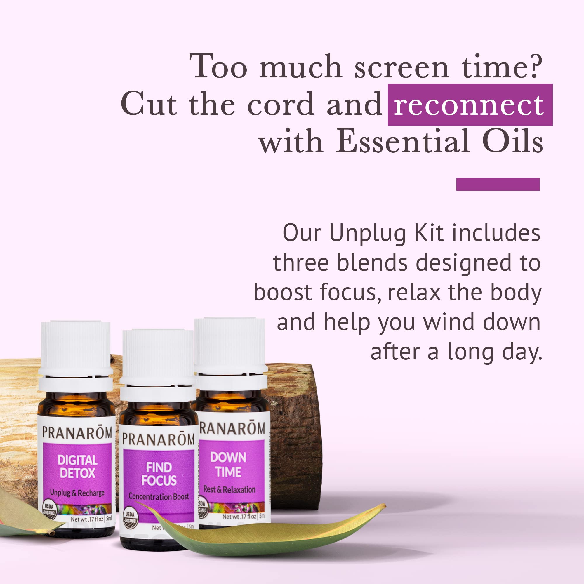 Digital Detox, Down Time and Find & Focus blends in 5ml bottles