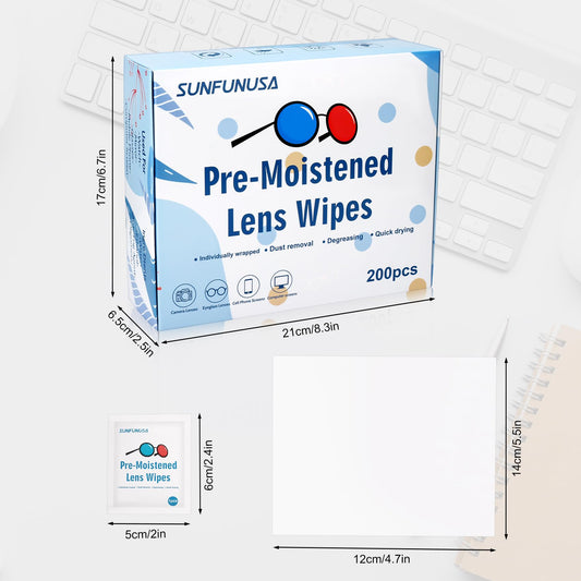 Pre-moistened lens wipes individually wrapped