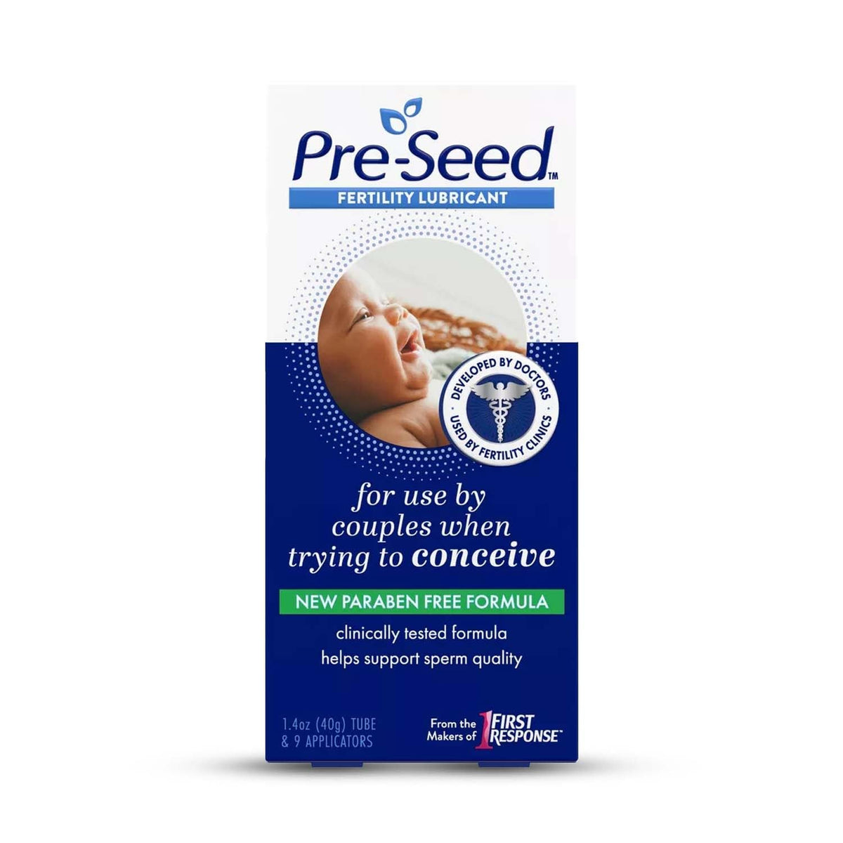 Pre-Seed lubricant tube 40g shown with packaging for conceiving-friendly moisture.