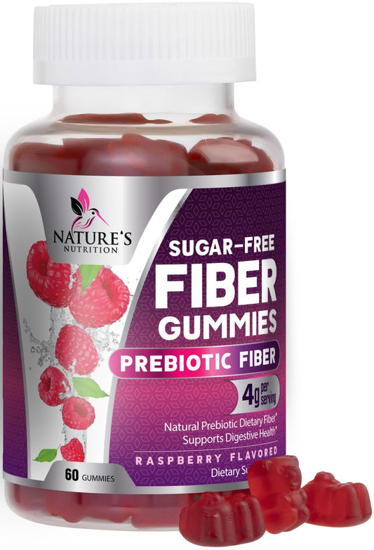 Front view of Prebiotic Fiber Gummies 4g Raspberry flavor bottle