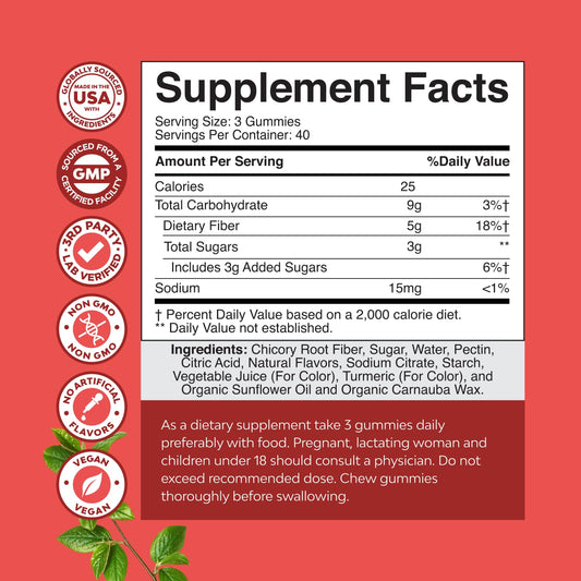Close-up of adult gummy vitamins with prebiotics