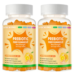 Front view of orange flavored prebiotic fiber gummies 2-pack box
