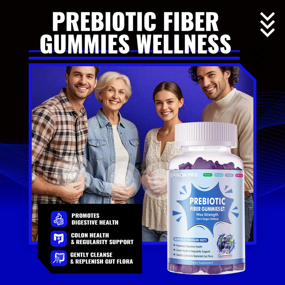 Label close-up highlighting 7g prebiotic fiber per serving and zero sugar