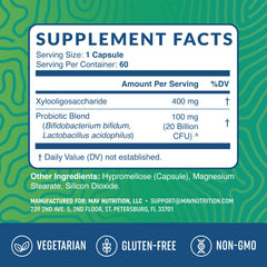 Label highlighting 20 Billion CFU and synbiotic blend