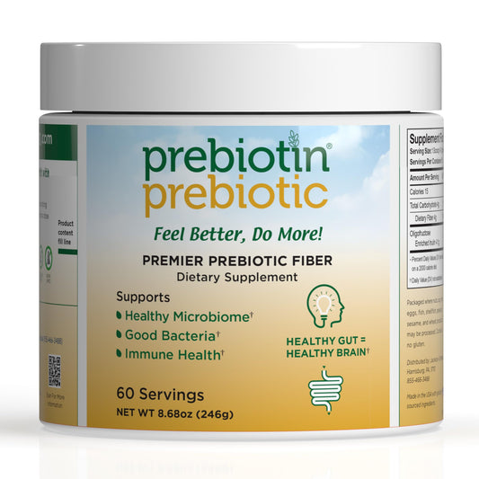 Bottle of Prebiotin Prebiotic Fiber Powder 8.68 oz with label