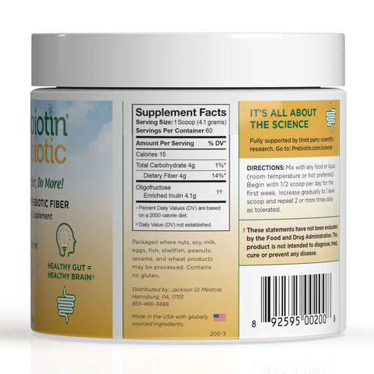 Close-up of Prebiotin Prebiotic Fiber Powder label
