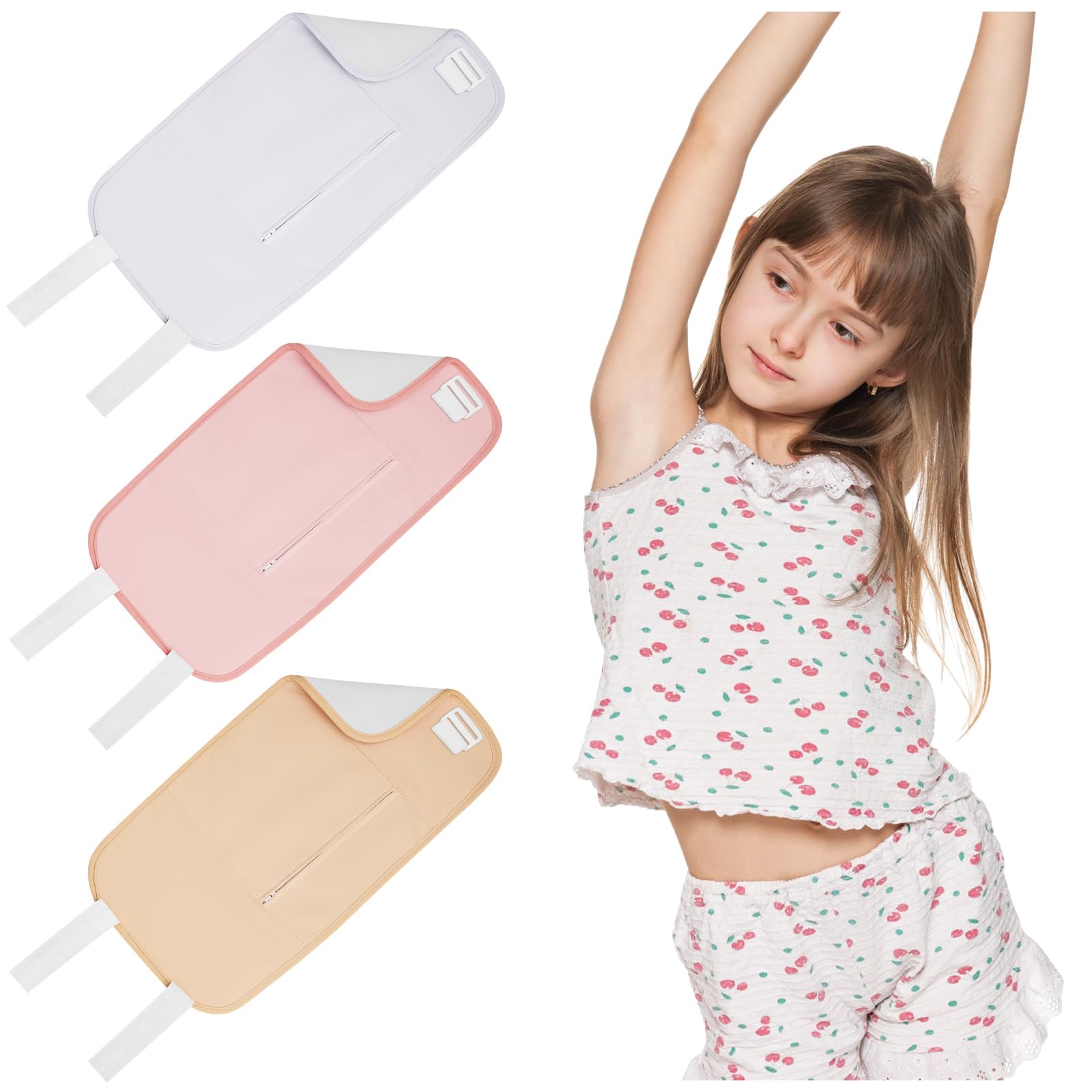 Three-piece set of organic castor oil pack wraps for kids in assorted colors