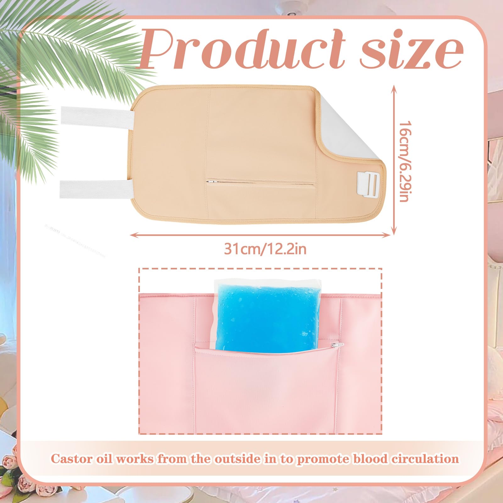 Close-up of adjustable strap on kid-friendly castor oil wrap