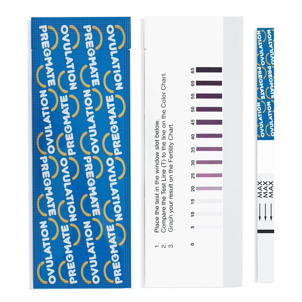 Pregmate 100 Ovulation Test Strips packaging and strips