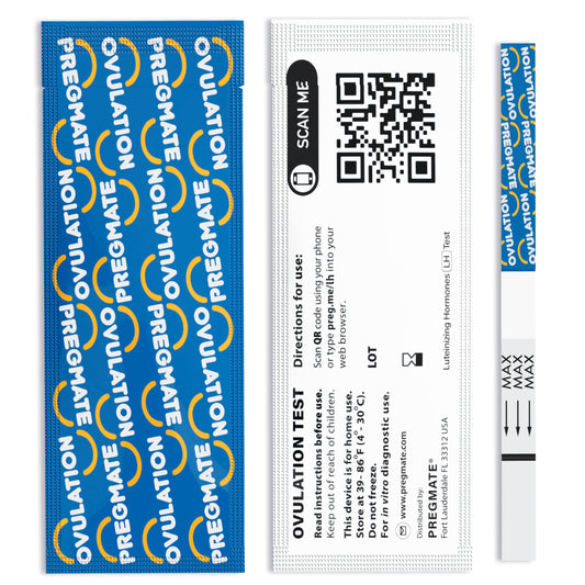 Close-up of an ovulation test strip showing LH detection line