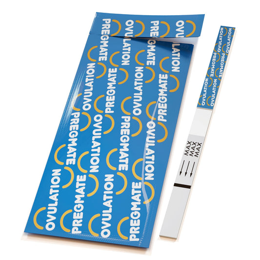 Close-up of ovulation test strip showing test lines