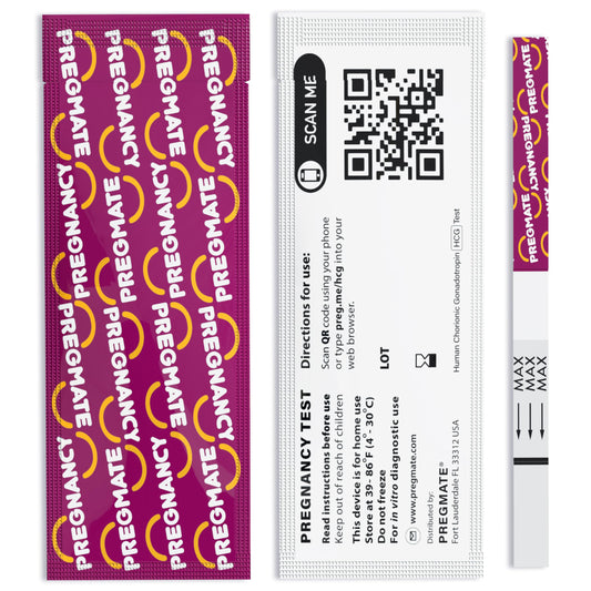 Close-up of a Pregmate pregnancy test strip