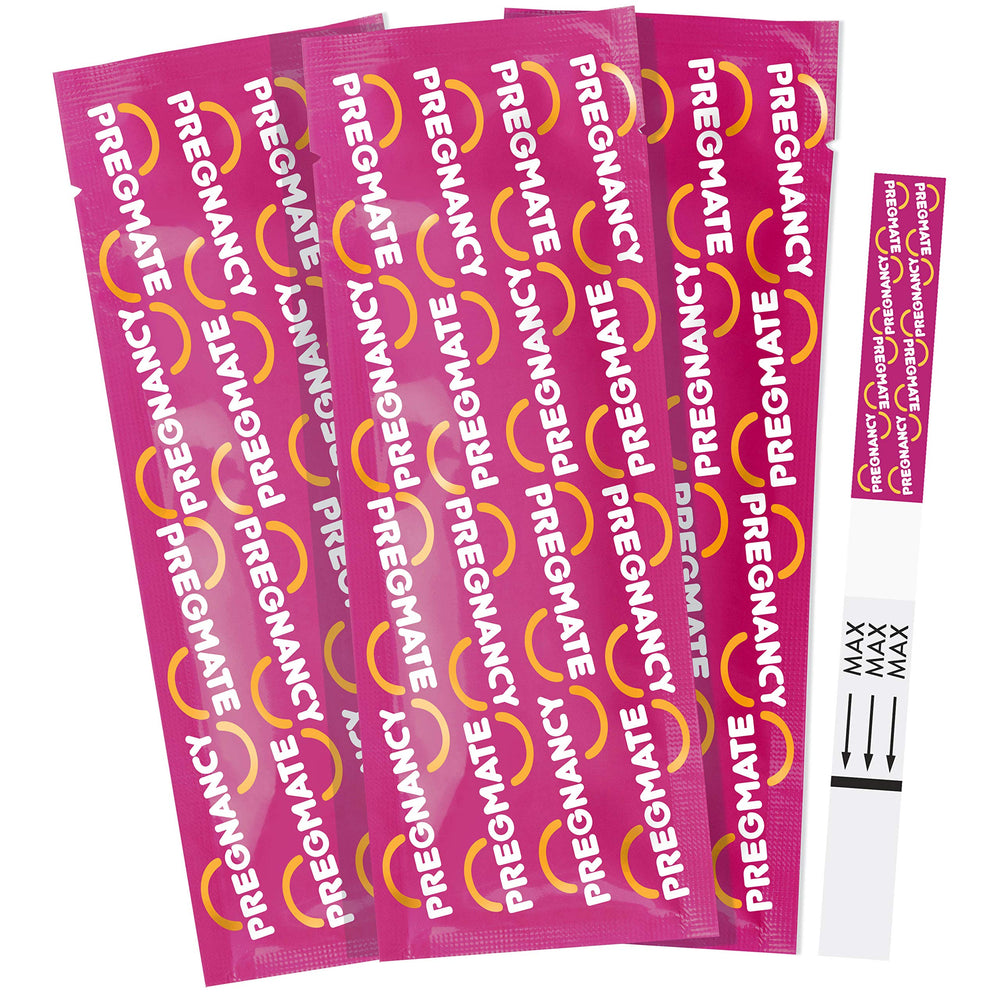 Pregmate test strip showing 25 mIU/mL sensitivity