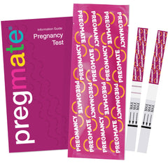 Pack contents of Pregmate 20-count pregnancy test strips