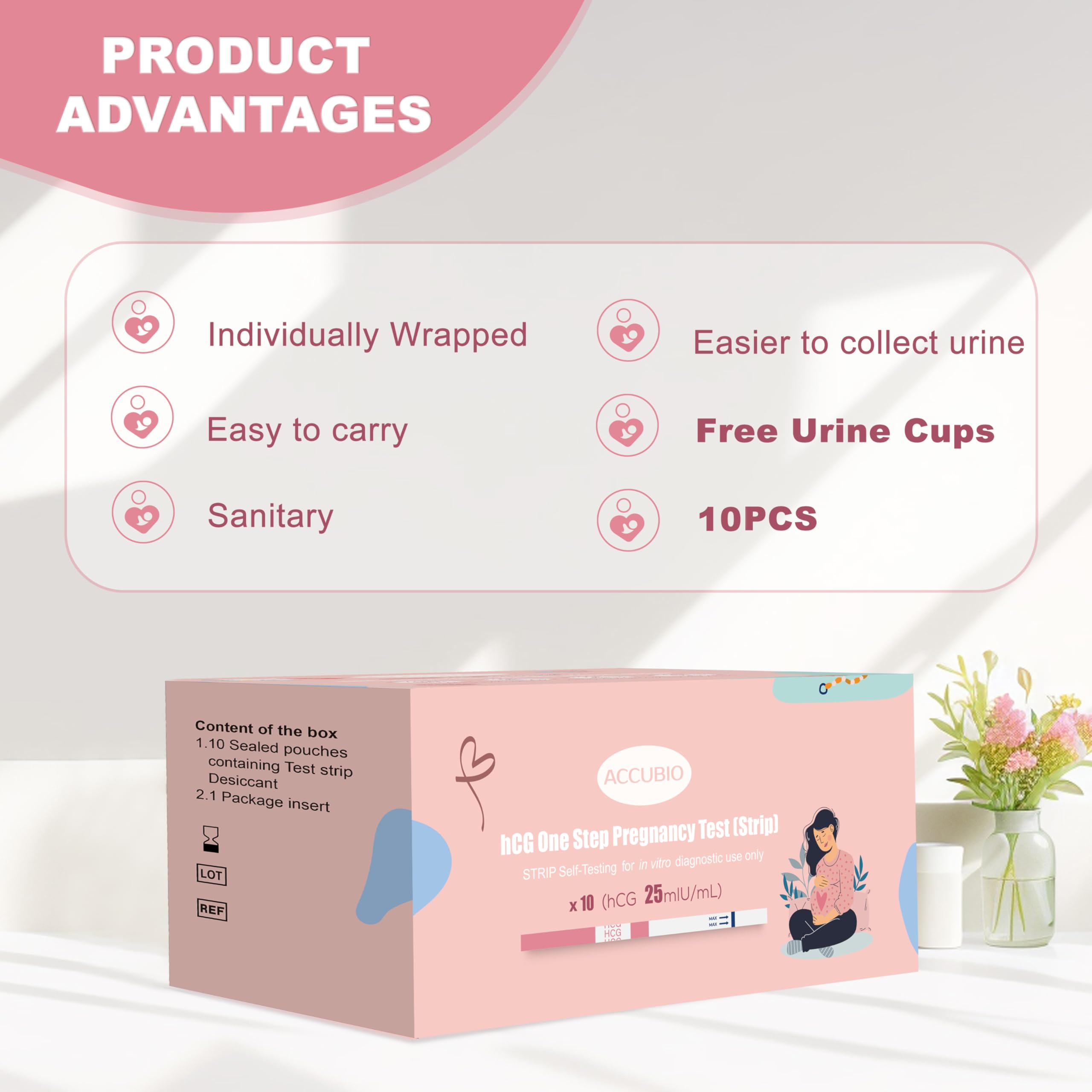 Compact, individually wrapped pregnancy test strips for on-the-go use