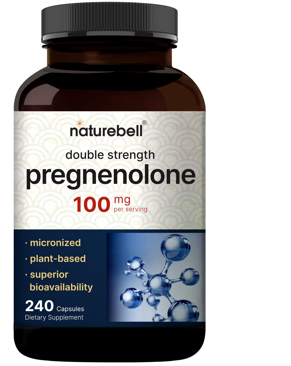 Pregnenolone 100mg bottle label with 240 capsules