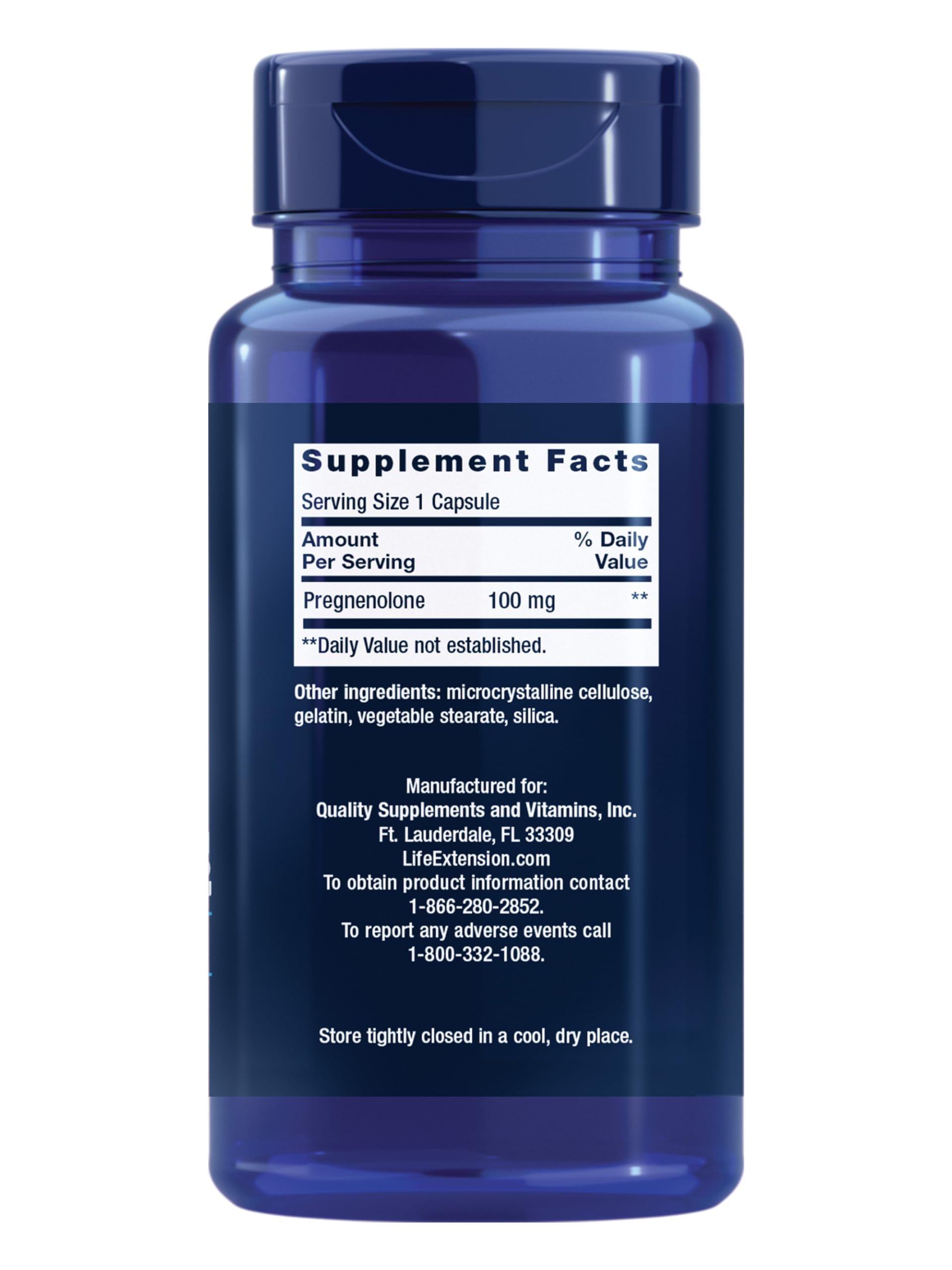 Label of pregnenolone 100 mg supplement