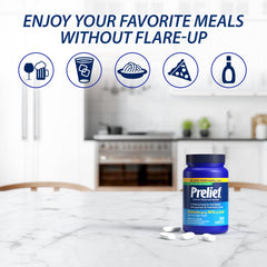 PRELIEF bottle on kitchen counter signals convenient dining acid support
