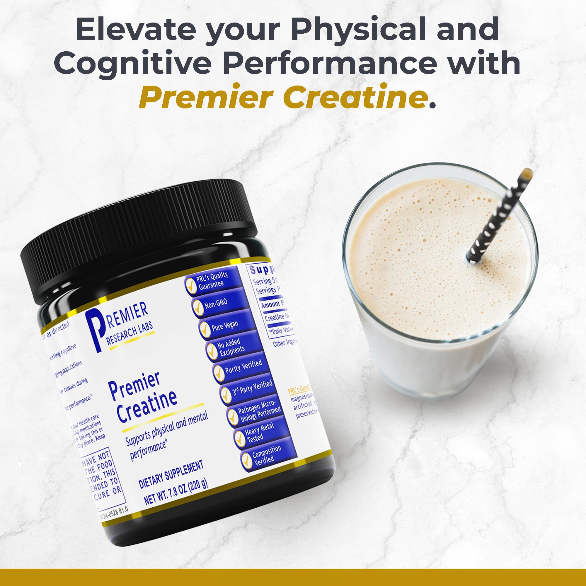 Front view of Premier Creatine Monohydrate Powder jar