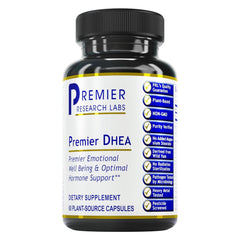 Premier DHEA 25mg bottle label - 60 vegan capsules
