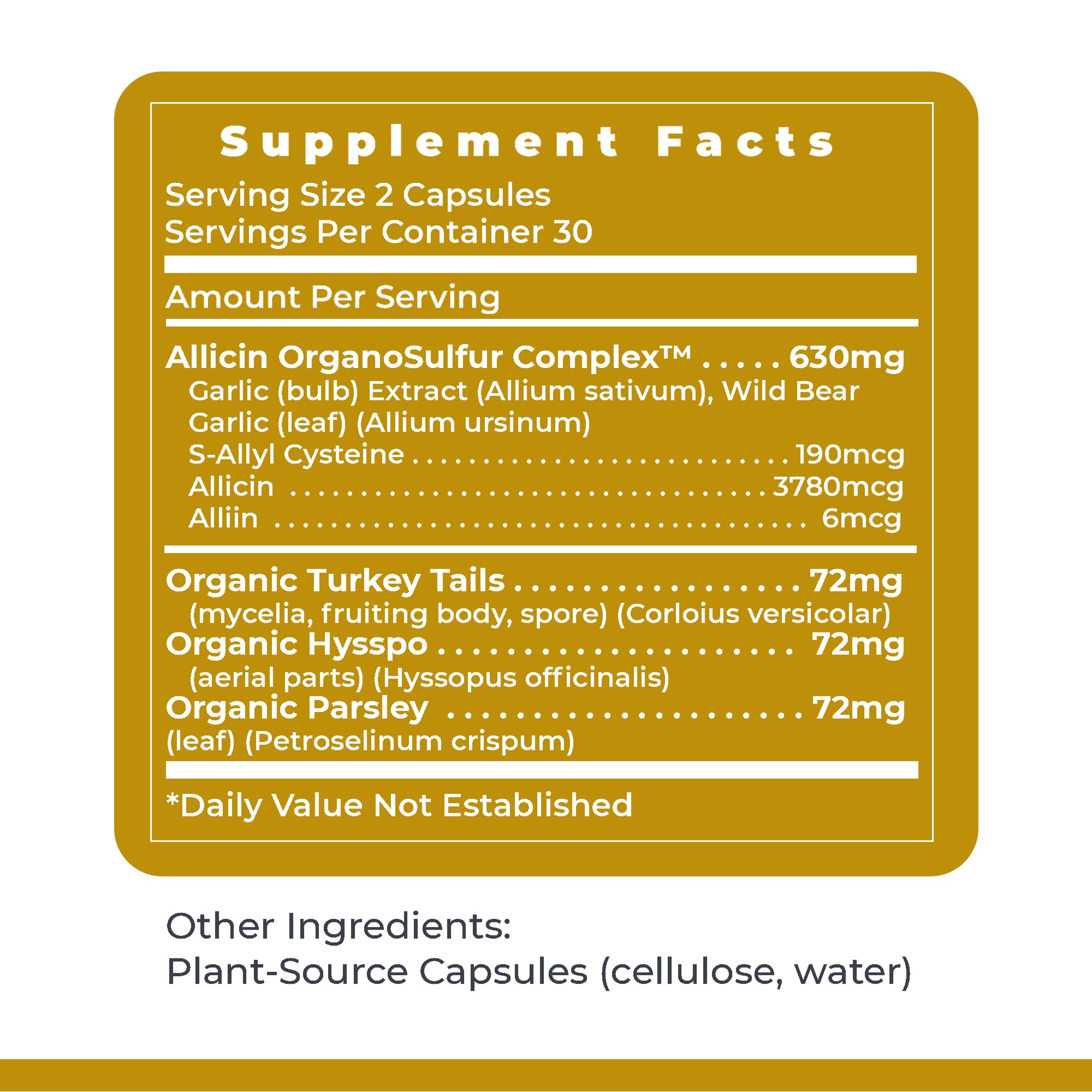 Serving concept showing two capsules daily for potential immune and cardiovascular benefits