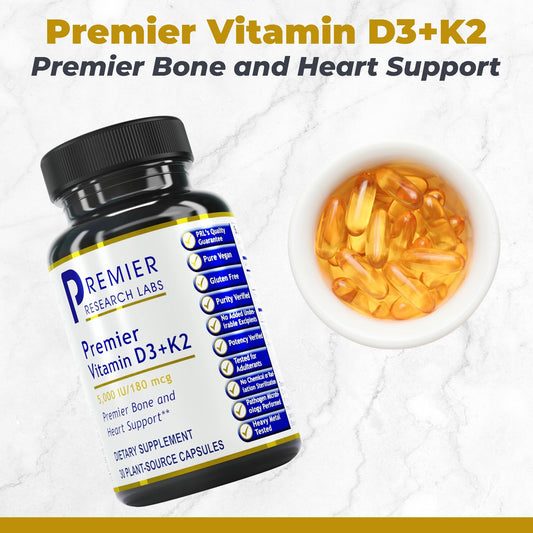 Close-up of vegan Vitamin D3 + K2 capsules