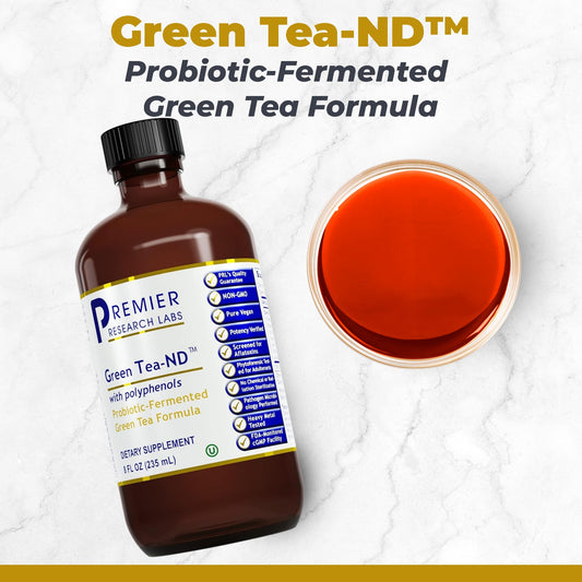 Close-up of Premier Research Labs Green Tea-ND liquid extract