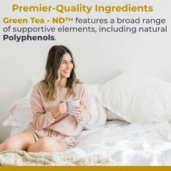 Ingredients include probiotic-fermented green tea with chlorella and cilantro