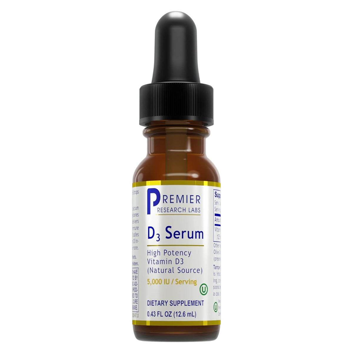 Premier Research Labs Vitamin D3 Serum bottle with dropper, 0.43 fl oz