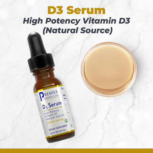 Close-up of Vitamin D3 liquid drops in a dropper