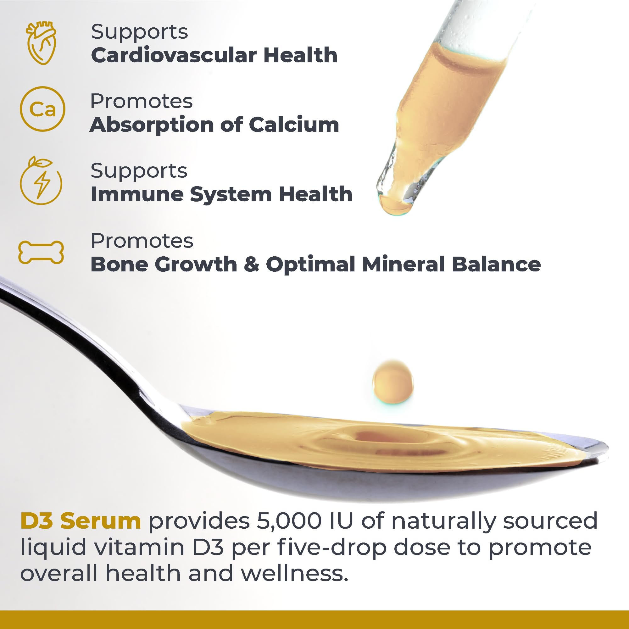 Vitamin D3 Serum bottle label highlighting 5,000 IU per dose