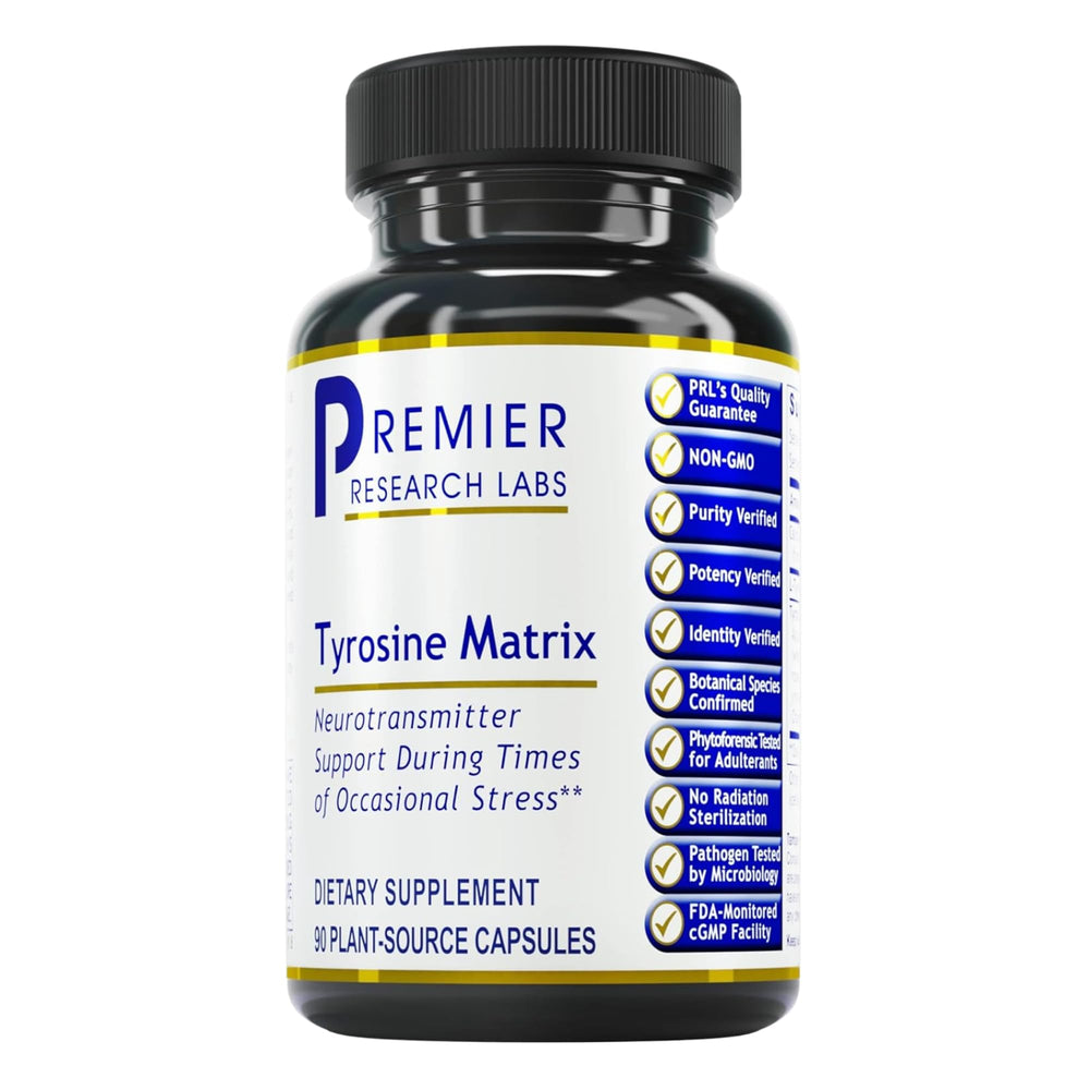 Premier Tyrosine Matrix bottle with 90 vegetarian capsules