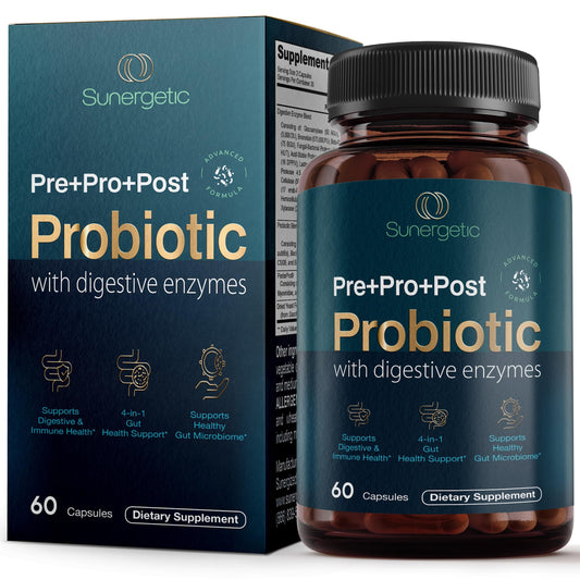 Premium 4-in-1 probiotic front packaging with 60 capsules