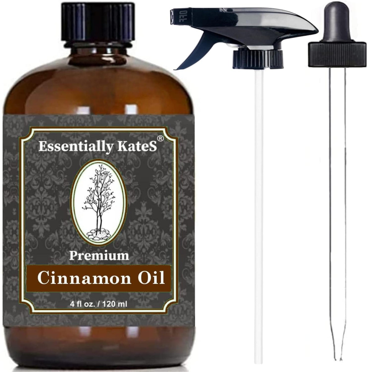 Premium Cinnamon Oil 4 oz bottle with large dropper and sprayer