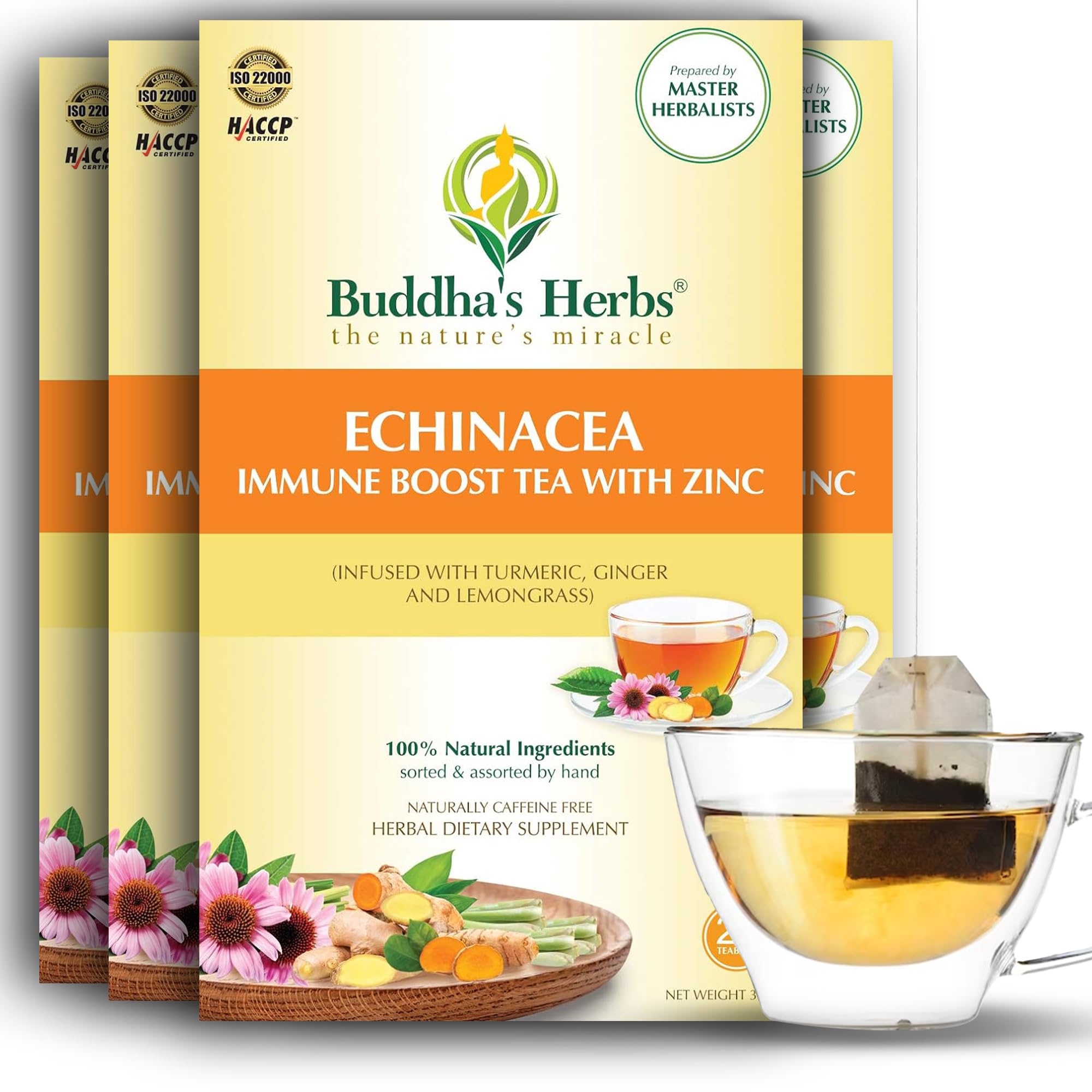 Front view of Premium Echinacea Tea with Zinc pack (4-pack, 88 bags)