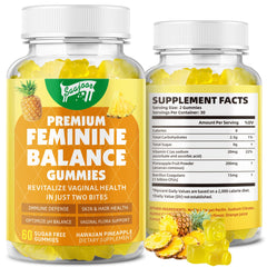 Bottle of Premium Feminine Balance Gummies for women's immune health and pH balance