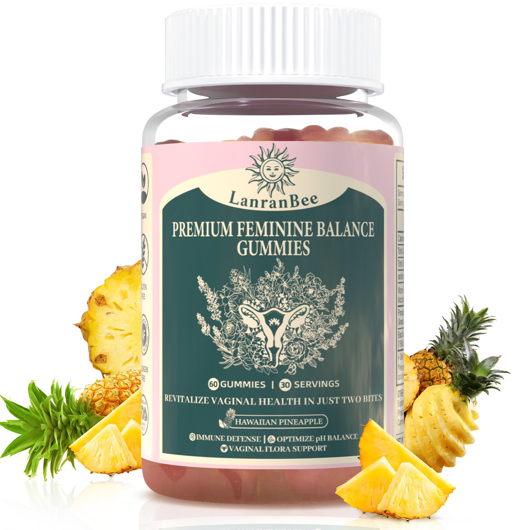 Label on LanranBee Premium Feminine Balance Gummies bottle
